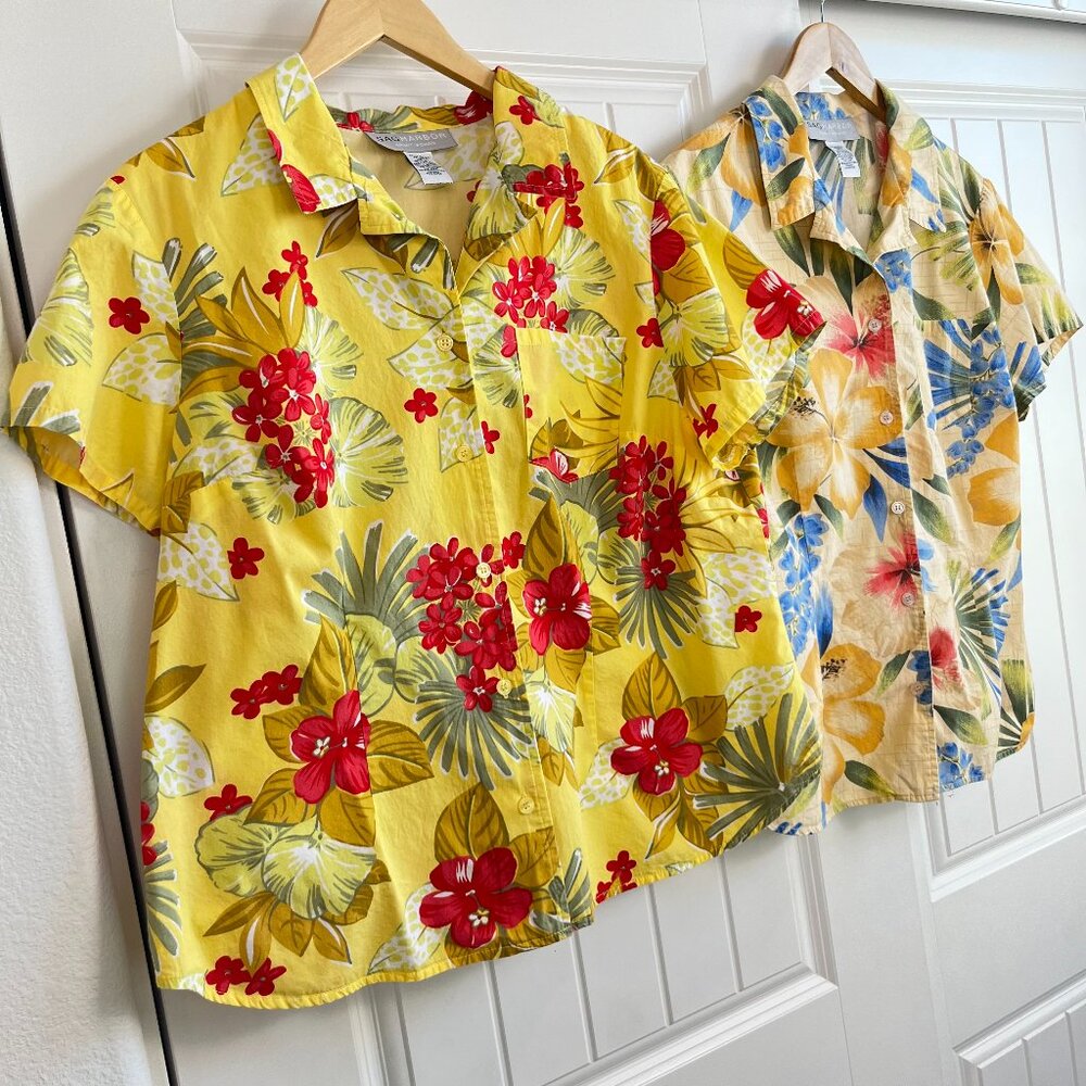 SAG HARBOR Hawaiian Print Shirts Women's 1X Vacation Beach Resort Floral